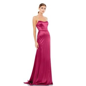 Mac Duggal 12428 Hot Pink Satin Rhinestone Strap Formal Gown Size 6 NWT